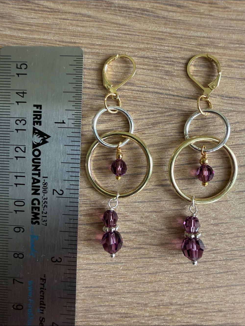 HAND CRAFTED AMETHYST SWAROVSKI CRYSTAL MIXED METAL DANGLE EARRINGS Dramatic - Picture 8 of 9